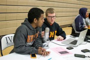 James Williams (left) talking to Tiger Talk co-host, Tim Cornell during a live broadcast.